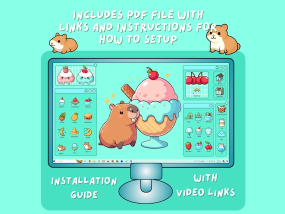 Capybara & Icecream Funky Desktop Wallpaper Organizer Theme