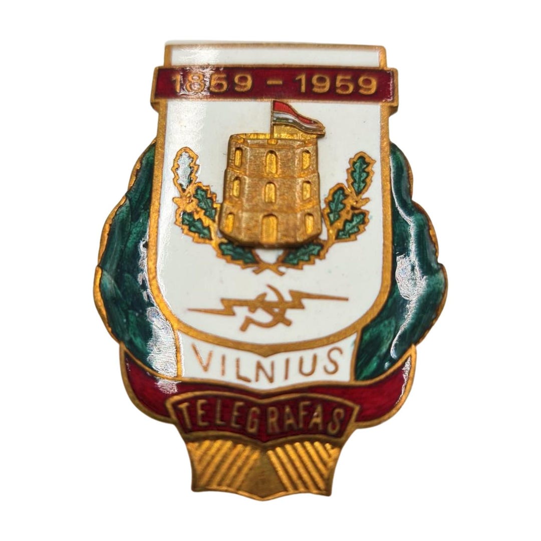 Vintage 1959 Soviet Badge Vilnius Telegraph 100 Years Heavy Enamel Pin Vintage 1959 Soviet Badge Vilnius Telegraph 100 Years Heavy Enamel Pin