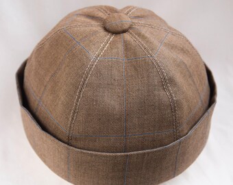 Handmade Docker Cap in 100% wool Check. XL Hat in High- Quality Sustainable Gift.