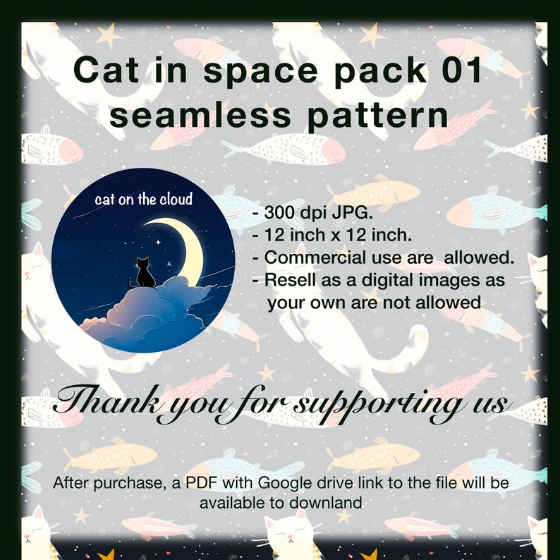 20 Cat in Space Pack 01 Digital Paper and Seamless Pattern, Printable ...