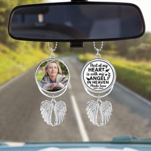 Custom Photo Angel Wings Memorial Hanging Charm, Rear View Mirror Charm, Personalized Memorial Ornament Charm, in loving memory ornament A16