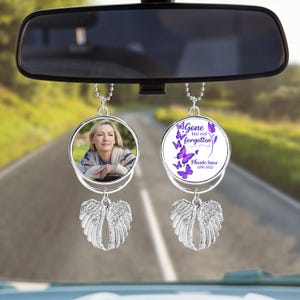 Custom Photo Angel Wings Memorial Hanging Charm, Rear View Mirror Charm, Personalized Memorial Ornament Charm, in loving memory ornament A15