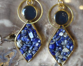 Handmade Gold Metal Lapis Resin Earrings