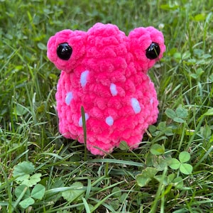 Crochet Sitting Strawberry Frog Plushie Amigurumi Stuffed Animal