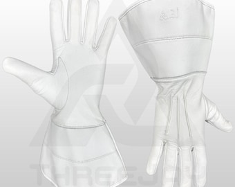 Gants à gantelets en cuir blancs - Gants de défilé de cornemuseurs et de batteurs écossais, accessoire de robe Highland