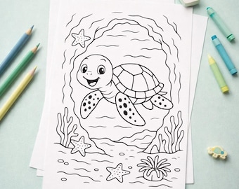 Sea Turtle Coloring Pages 10 Pages Ocean Adventure Printable PDF