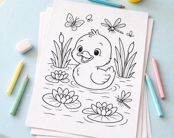 Duck Coloring Book 10 Pages Farm Pond Adventure Printable PDF