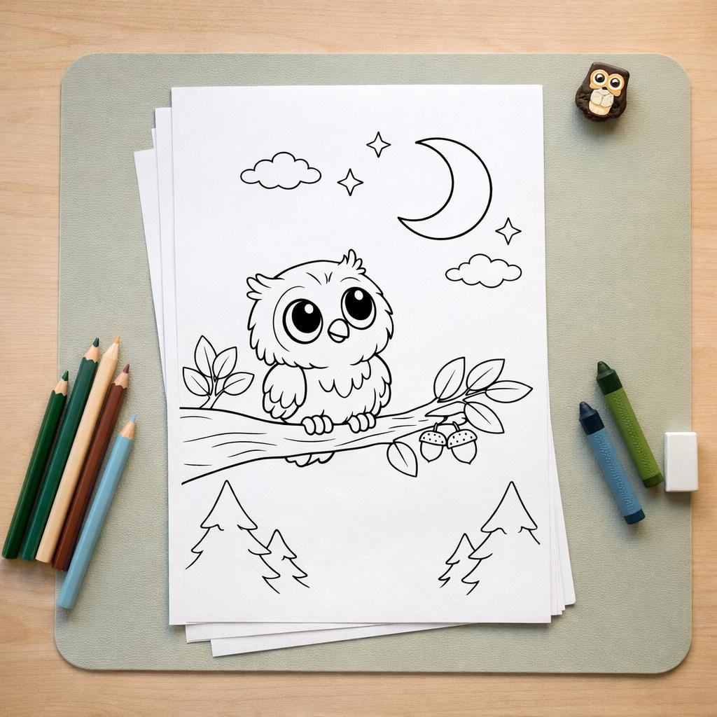 Owl Coloring Pages 10 Page Printable PDF Forest Scenes for Kids