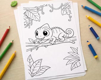 Chameleon Coloring Pages 10 Pack Jungle Baby Lizard Activity Sheets Kids