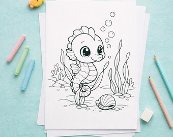 Seahorse Coloring Pages – 10 Ocean Animal Printable PDF Sheets
