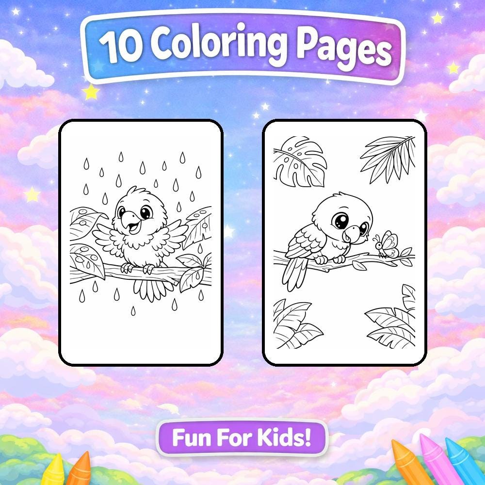 Parrot Coloring Pages 10 Pages Tropical Bird Printable PDF - Etsy