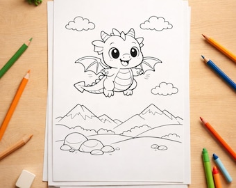 Baby Dragon Coloring Pages 10 Pages Fantasy Cave Adventure Printable PDF