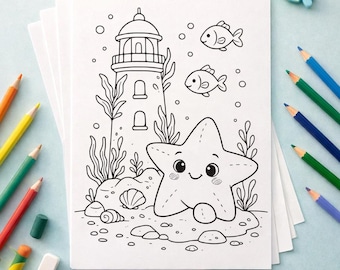 Starfish Coloring Pages Set of 10 Printable PDF for Kids
