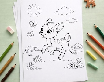 Deer Coloring Pages 10 Pack Forest Baby Deer Printable PDF Activity Kids