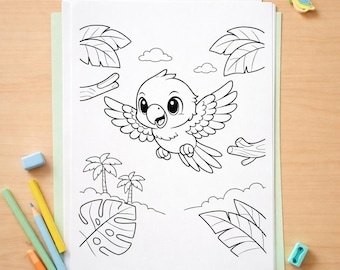 Parrot Coloring Pages 10 Pages Tropical Bird Printable PDF