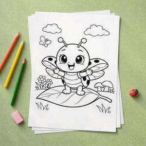 Dibujos para colorear de mariquitas (10 páginas en PDF) para niños en edad preescolar.