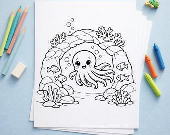Octopus Coloring Pages 10 Pages Ocean Adventure Printable PDF