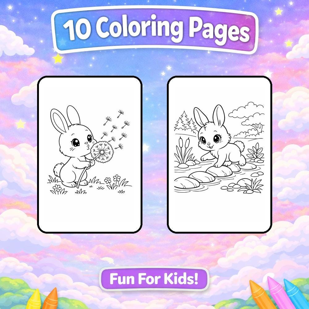 Bunny Coloring Pages 10 Page PDF for Preschool Homeschool Activity ...