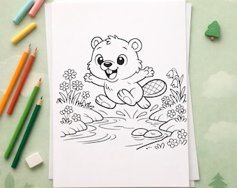 Beaver Coloring Pages Set of 10 Printable Woodland Activity PDF