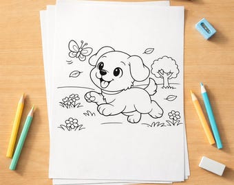 Puppy Coloring Book 10 Pages Garden and Playtime Scenes PDF