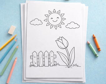 Tulip Coloring Book 10 Pages Spring Flower Printable PDF for Preschool