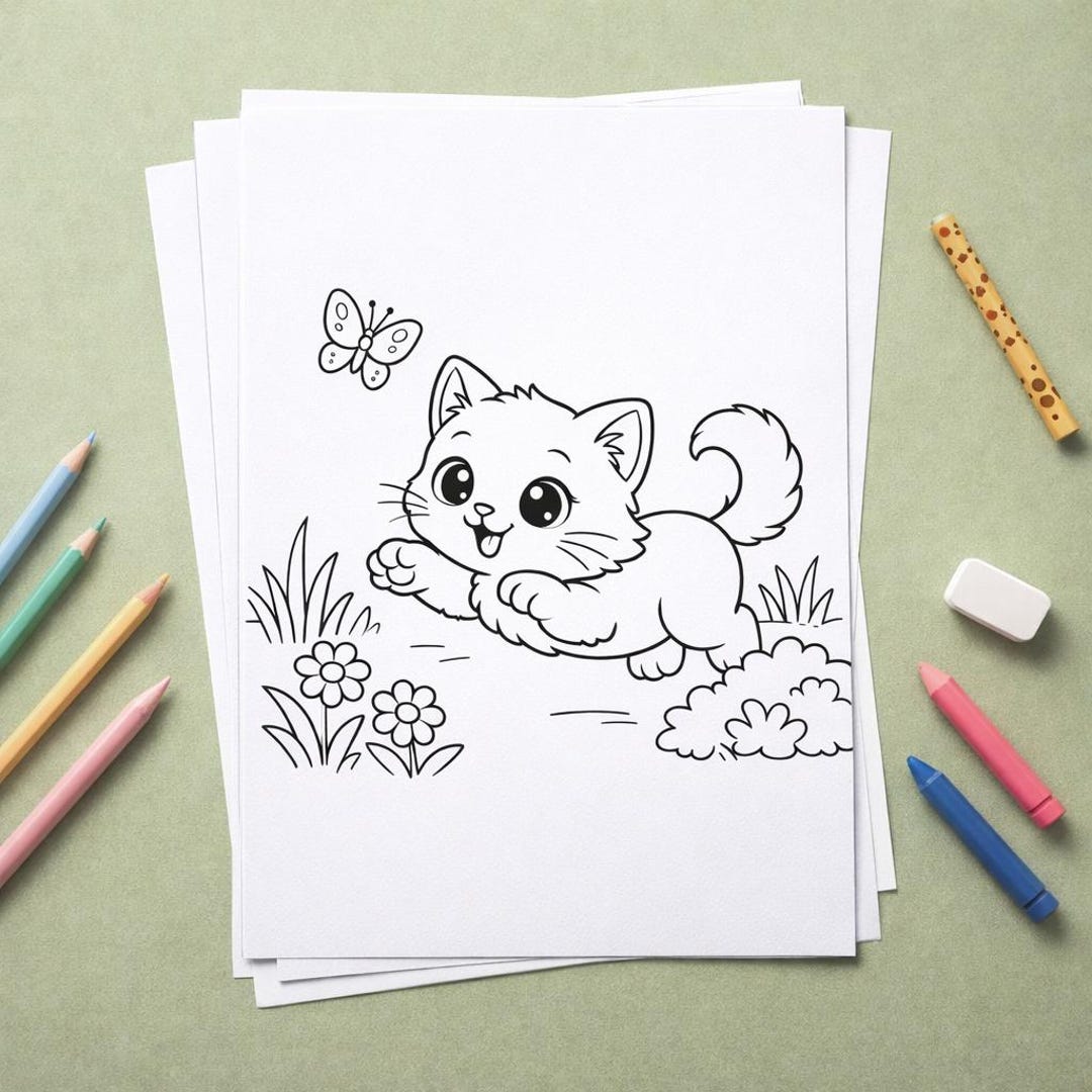 Kitten Coloring Pages PDF – 10 Cat Activity Scenes for Kids - Etsy