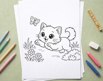 Kitten Coloring Pages PDF – 10 Cat Activity Scenes for Kids
