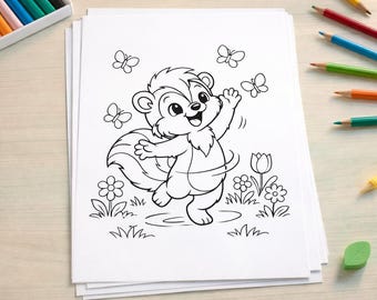 Skunk Coloring Pages Bundle 10 Page Forest Animal Activity Book Digital Download