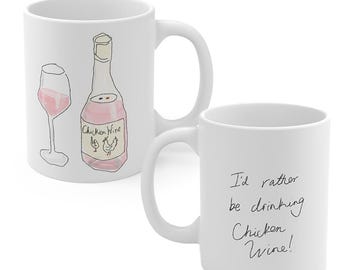 Hand Illustrated Chicken Wine Mug - Cute Coffee Cup for La Vieille Ferme Rosé Lovers, Gift for Friends, Secret Santa