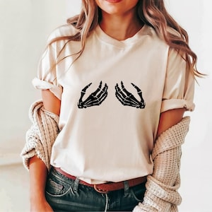 Skeleton Hand Shirt Womens Halloween Shirt Apparel Thanksgiving Tee Skeleton Halloween Shirt Gift For Halloween Fall Shirt Halloween Gift