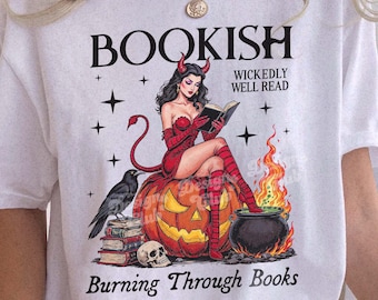Bookish Witchy Book Club PNG, Hot Girls Read Png, Dark Romance Trendy Book Lover PNG, Trendy Bookish, Halloween Devil Shirt Sublimation