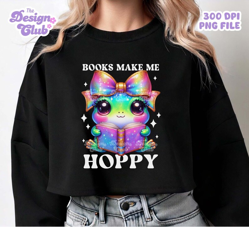 Books Make Me Hoppy PNG, Cute Frog Reading Clipart, Trendy Bookish Frog ...