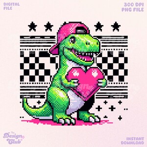 Valentinstag T-Rex PNG, Pixel Dino Liebe Png, Retro Valentinstag Shirt, Dinosaurier Liebe, Valentinstag Herz PNG, Trendy Valentinstag Sublimation