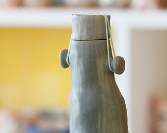 Handmade ceramic bottle.Matte green bottle.Kitchen Decor.Pottery Bottle.Water bottle.Ceramic bottle.Outdoorbottle.gift for him.gift for her.