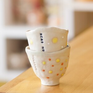 Two ceramic dot cups,Chawan,Coffee cup set,matcha cup,Tea Cups,Handmade Pottery,latte cup,Gift for mom,Gift for her,Gift for him