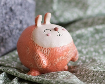 Ceramic rabbit sculpture, Handmade rabbit figurine,Ceramic bunny,Orange rabbit,Hare,Rabbit,Cony,cute rabbit,gift
