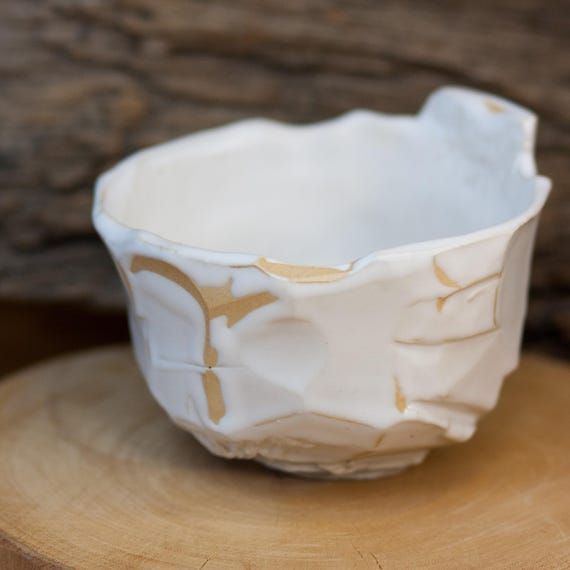 Cuenco de té Wabi-Sabi hecho a mano Cerámica blanca