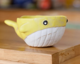 Handmade Yellow Whale Ceramic Cup–Unique Matcha & Coffee Bowl,artisan ceramics, ocean themed cup,cute ceramic,unique pottery,whale lover