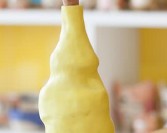 Yellow Bottle-Shaped Ceramic Mug with Cork Lid - Handmade Unique Pottery,Unique pottery gift,Handmade ceramic bottle,Gift for pottery lovers