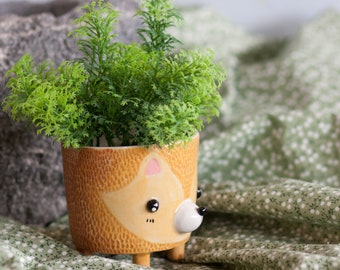 Fox plant pot,pottery,cactus pot,cute cony pot,Animal plant pot,animal cute,cute plant pot,Handmade Ceramic Fox Plant Pot