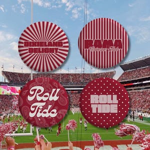 Spilla con nastro "Alabama Roll Tide" / Spilla per le partite di football dei Crimson Tide / Accessorio per lo spirito universitario in rosso e bianco