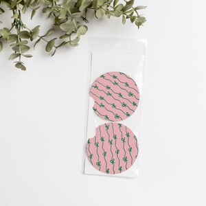 Pink + Green Bow Car Coasters | Set of 2 Neoprene Car Cup Holder Coasters | Fun Car Decor | Gift for Her
