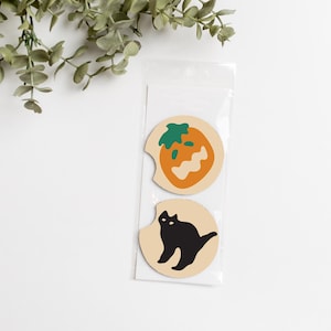 Halloween Sugar Cookie Inspired Set of 2 Coasters | Car Accessories | Retro Halloween Ghost | Pumpkin | Black Cat Coasters | Summerween