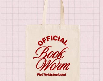 Borsa tote ufficiale Book Worm, regalo per topi di biblioteca, borsa tote divertente per la lettura, borsa in tela per amanti dei libri, regalo umoristico per lettori