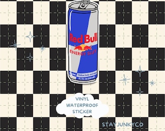 Red Bull Lovers Sticker | Cute Energy Drink Vinyl Decal | Fun Waterproof Sticker for Laptop, Car, Tumbler, Water Bottle