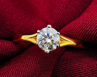 Natural Diamond Gold Ring Solid Gold 18K Diamond Solitaire Ring  Round Cut Diamond Anniversary Wedding Gift for Her