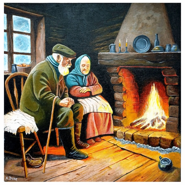Cold Winter's Day - is an original, realistic acrylic painting based on an original composition depicting the harsh life in 1890's