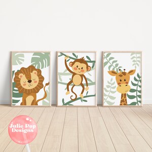 Boho Jungle Animals Print, Lion Nursery Wall Art, Bohemian Children’s Room Artwork, Giraffe Kids Bedroom, Monkey Design, Baby Boy Wall Decor