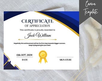 Editable Appreciation Certificate Template: Printable Canva Design