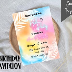 Bearbeitbare Pool-Party-Geburtstagseinladung: Canva-Vorlage (Instant Download)